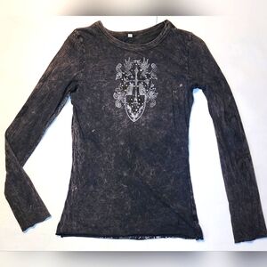 Bejeweled by Susan Fixel Lg gray Embellished Long Sleeve T Shirt
